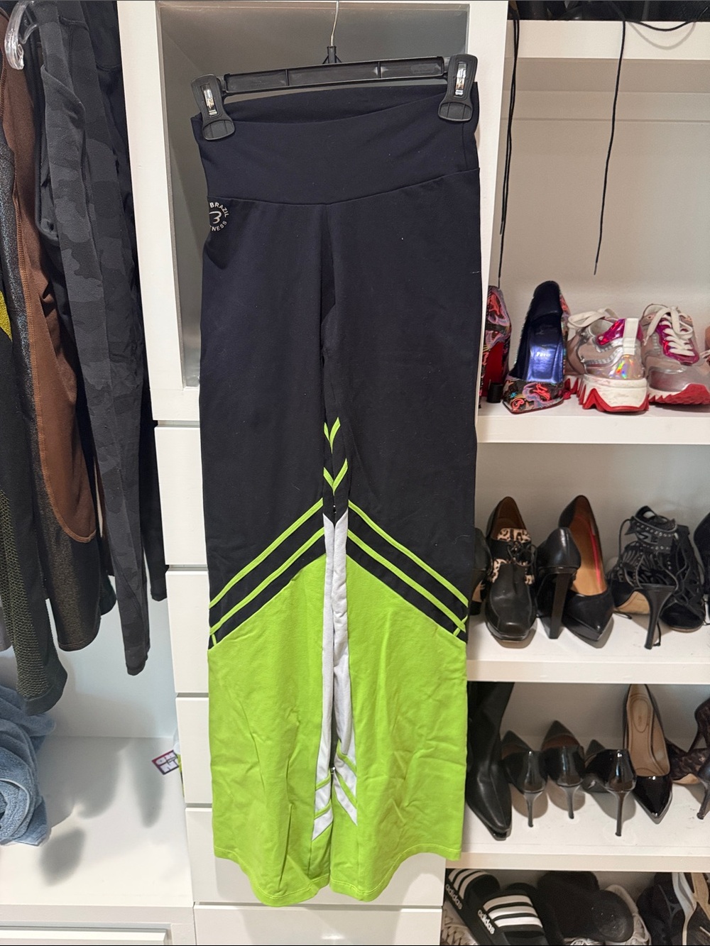 BIA Brazil:Athletic Black and Neon Green Wide Leg color block Leggings